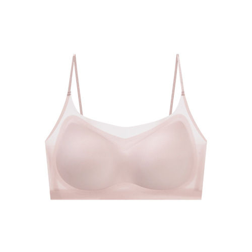 Seamless Ice Silk Beautiful Back Halter Tank Top Fixed Cup Underwear Women's Thin Anti-See-Through Wrapped Chest Tube Top Bra One-Strap