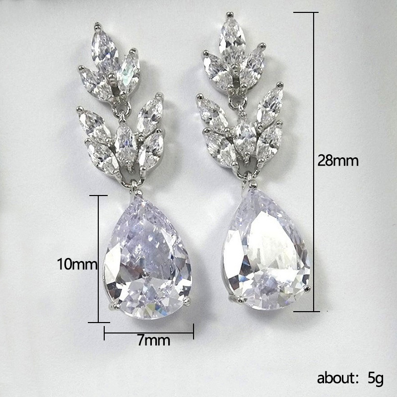 New Bridal Water Drop Pear-shaped Zircon Hanging Copper Earrings Female display picture 1