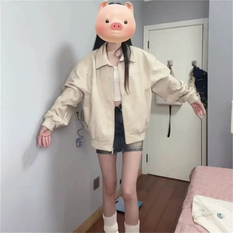 Korean-style casual chic versatile casual leather jacket for women, autumn 2026 new model, off-white cardigan jacket