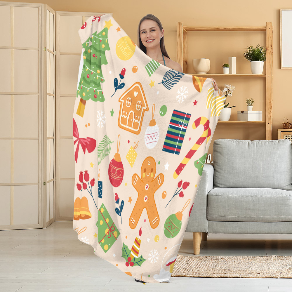 Manta de Franela Festiva con Estampado Navideño, Manta para Siesta, Manta para Aire Acondicionado, Manta Gruesa para Sofá, Manta para Dormitorio