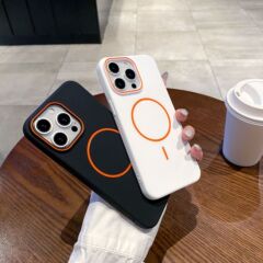 适用苹果16手机壳磁吸iphone17亲肤撞色15promax磨砂magsafe套14