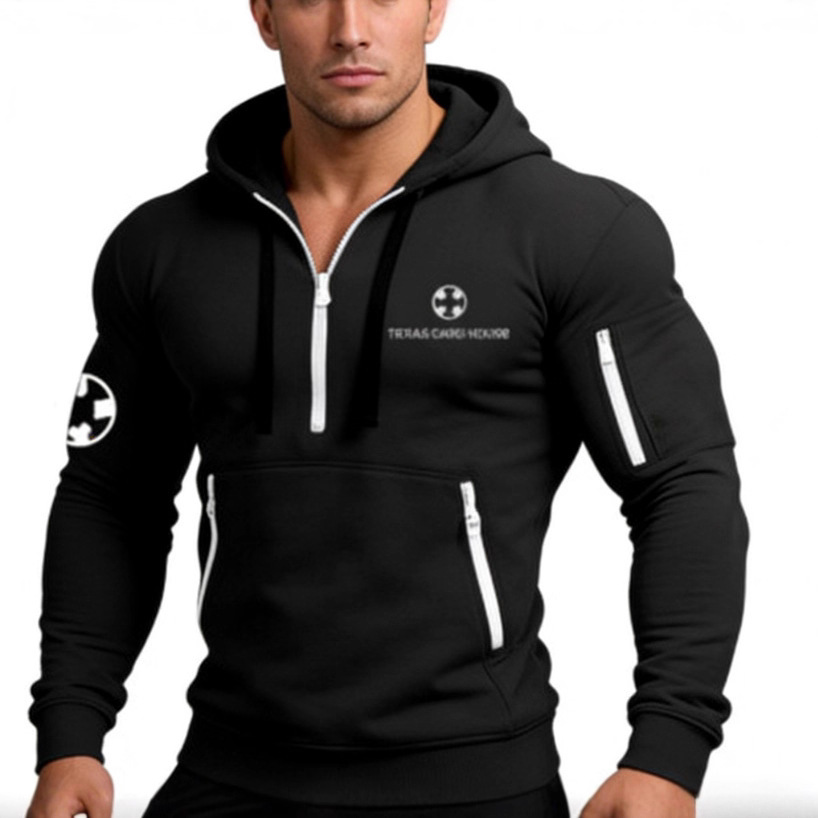 2025跨境秋冬时尚运动男士卫衣连帽套装拉链多口袋套装现货