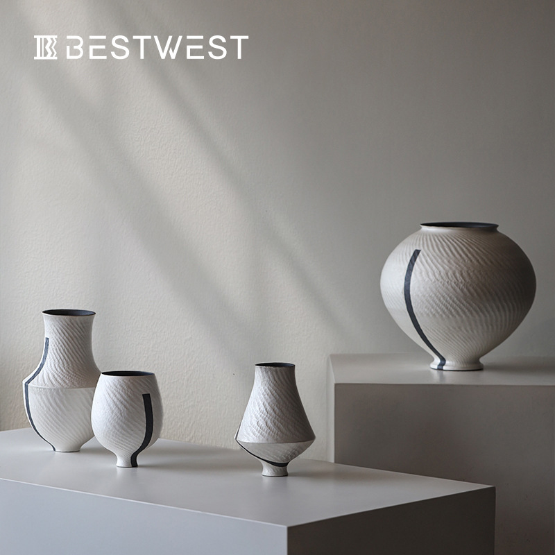 Best west dadan ceramic designer genuine goods vase creative silver color stoneware living room soft decorations