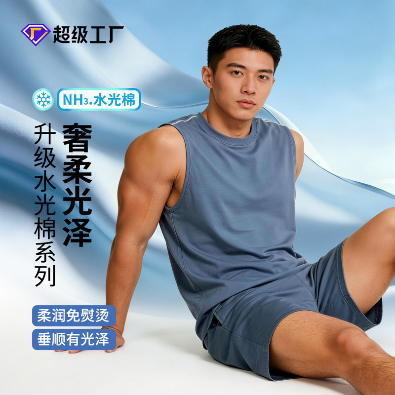 【Water-Light Cotton】Summer Sleeveless Vest and Shorts, Men's Cool Cotton Pajamas, Suitable for Home or Outdoor Wear Set