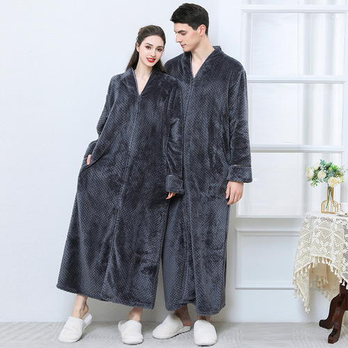 Autumn and winter new thickened zipper nightgown flannel nightgown bathrobe for women plus velvet thickening cross-border exclusive for wholesale women