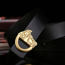 网络热卖男士腰带纯黄铜扣时尚休闲个性潮男半人头脸皮带一件代发