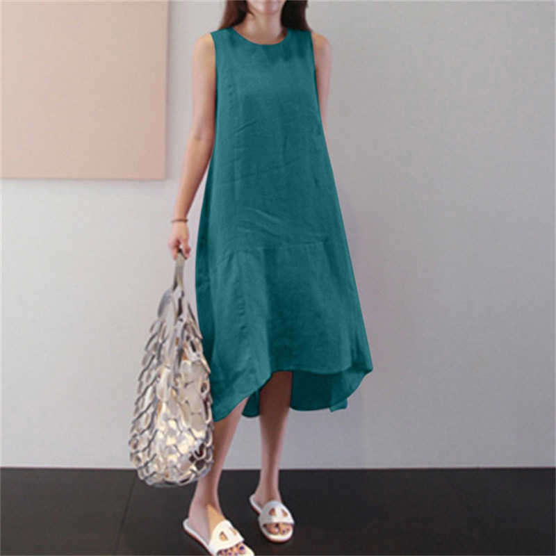 Women's Tank Dress Casual Round Neck Pocket Sleeveless Solid Color Midi Dress Daily display picture 4