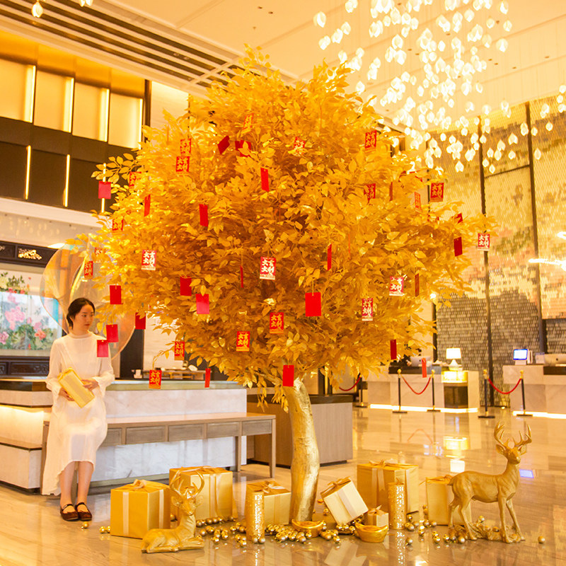 Artificial Money Tree Decoration for New Year Blessings, Large Fake Tree for Hotel Use