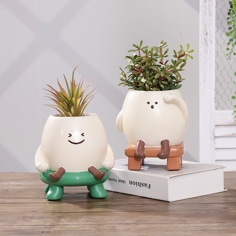 Chậu Cây Resin Chậu cây mọng nước mặt cười resin, chậu mini để bàn, trang trí nhà và sân vườn (RG-148)