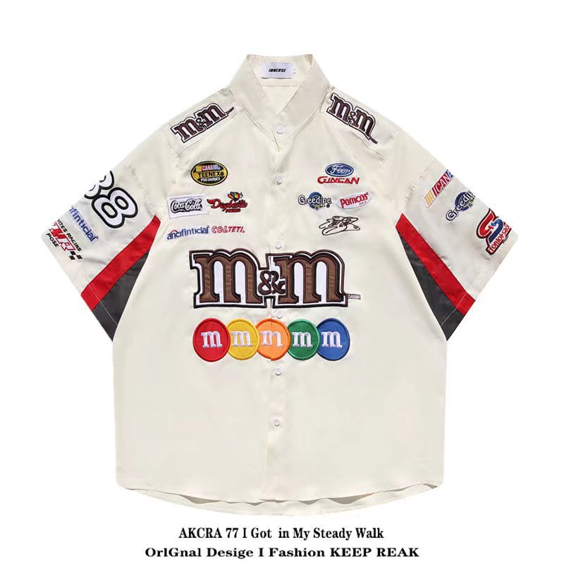 Camiseta de manga corta bordada con elementos de ropa de carreras retro de la calle de verano