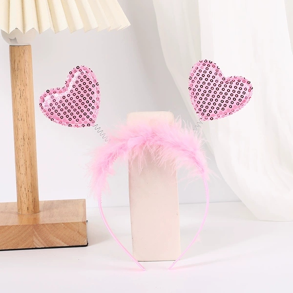 Pink sequined heart+feathers
