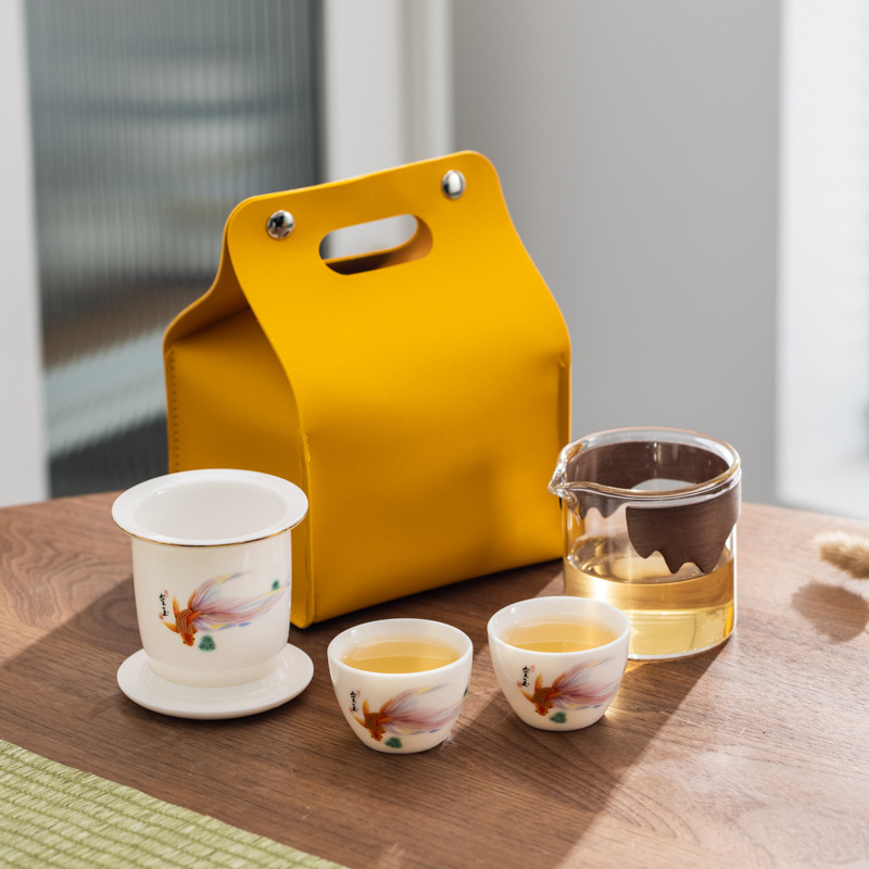 商務文創銀行公司小禮品套裝可做logo羊脂玉瓷功夫旅行茶具伴手禮