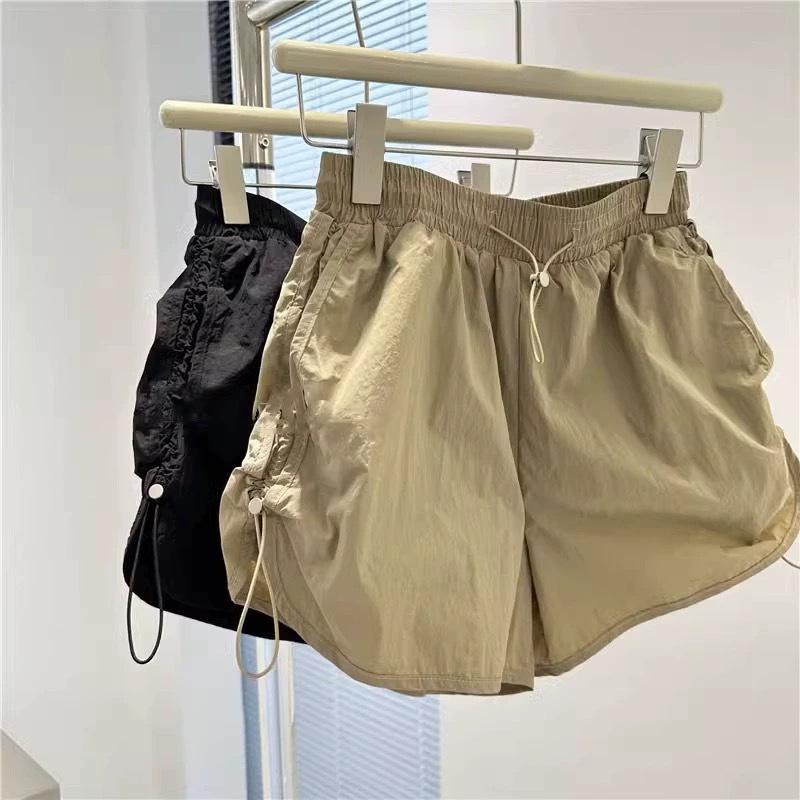 Khaki Cargo Shorts for Women, Summer 2024, Loose Fit, Quick-Dry, Thin, Sporty, Wide-Leg, Casual Pants, High-Waisted, Trendy Brand