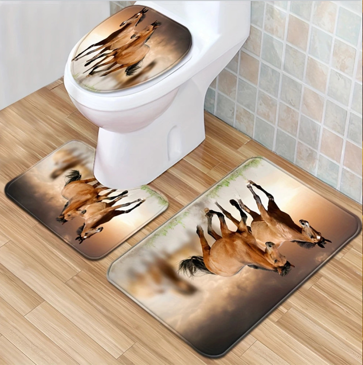 Nuevas alfombras de dibujos animados transfronterizos inodoro alfombras de baño de tres piezas decorativas alfombras resistentes a la suciedad alfombras de suelo fáciles de cuidar