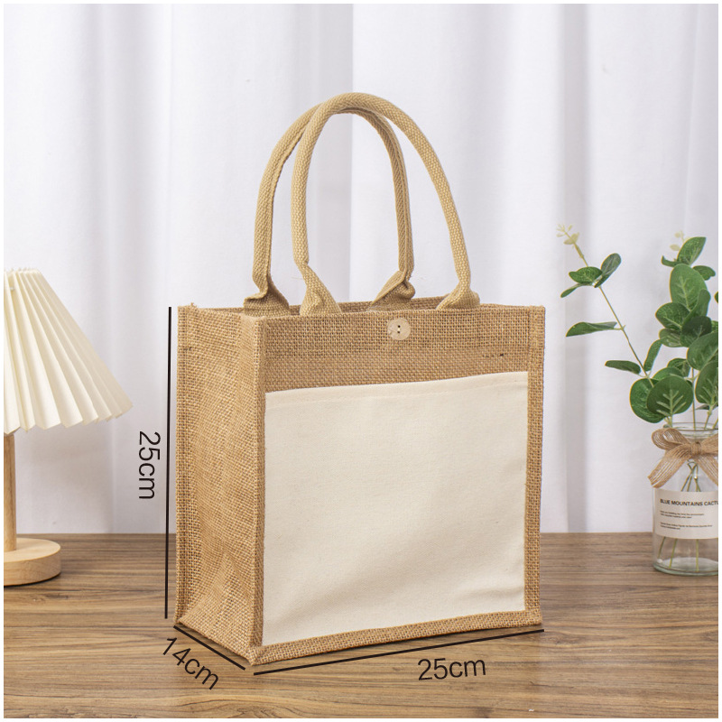 25 de largo, 14 de ancho y 25 de alto; Yute