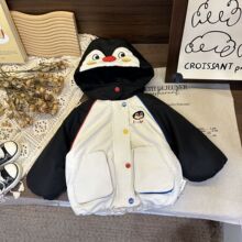 儿童冬装男童外套加厚25冬款卡通企鹅加厚棉服蜂窝发热外套外穿