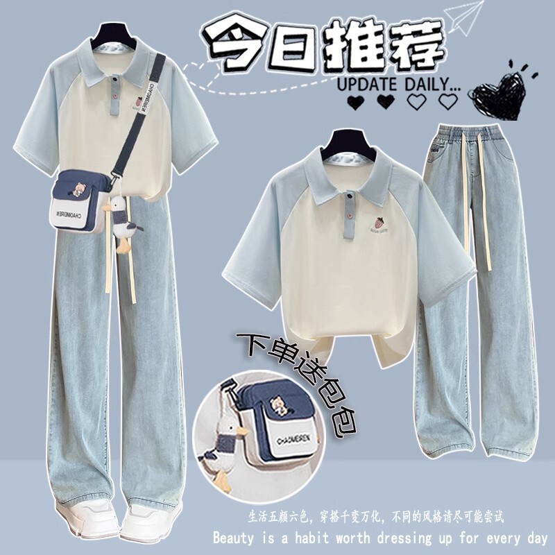 Girls' College Style suit 2025 Summer New Junior High School Senior high school Students Loose Casual Short-sleeved T-shirt Two-piece Set