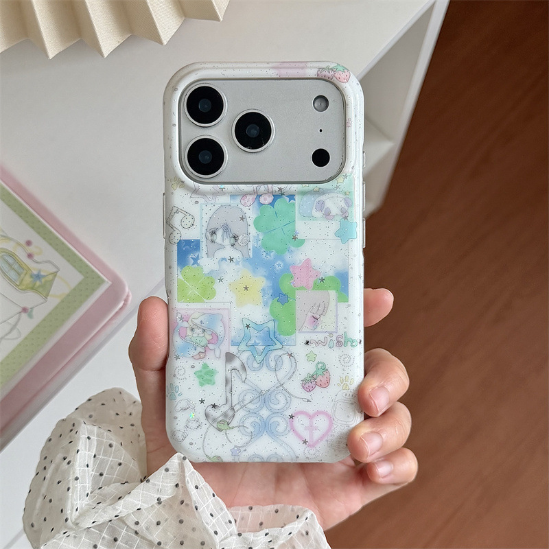Y2K music note and four-leaf clover girl phone case suitable for iPhone 17, Apple 16 Pro Max/15 Pro, with a high-end feel Y2K music note and four-leaf clover girl phone case suitable for iPhone 17, Apple 16 Pro Max/15 Pro, with a high-end feel