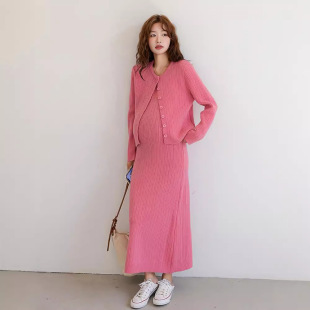 Winter Maternity Fashion Pregnant Women's Vest Two-Piece Set suit Pregnant Women's Skirt Elastic Slimming Threaded Knitted Skirt