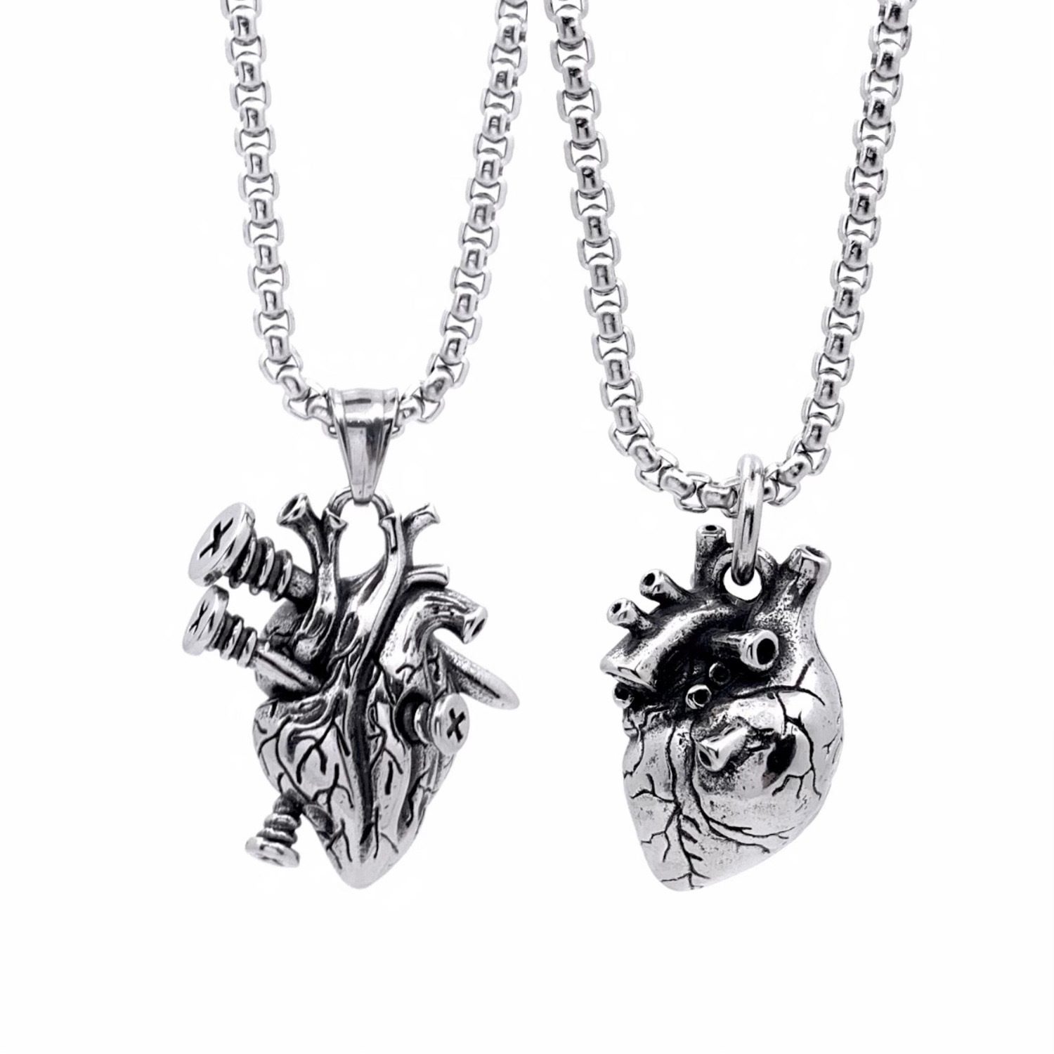 Dark Gothic Style European and American Cross-Border Personalized Three-Dimensional Heart Pendant Stainless Steel Necklace Niche Street Men's Sweater Chain