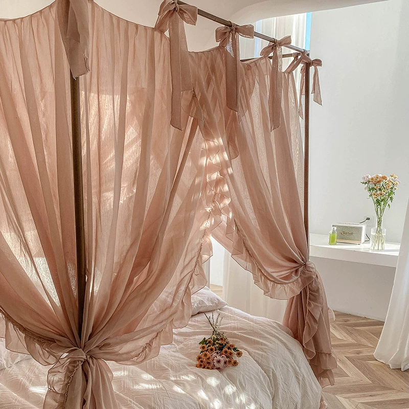 2024 new French mosquito nets, court landing bed curtain princess wind bed curtains, three open shielded dustproof old shelf beds
