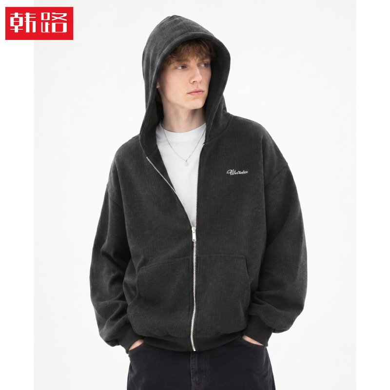Imitation Wool Texture Houndstooth Hooded Sweatshirt for Men, Autumn Style Trendy Casual Cardigan Jacket, Simple Embroidered Hoodie Imitation Wool Texture Houndstooth Hooded Sweatshirt for Men, Autumn Style Trendy Casual Cardigan Jacket, Simple Embroidered Hoodie