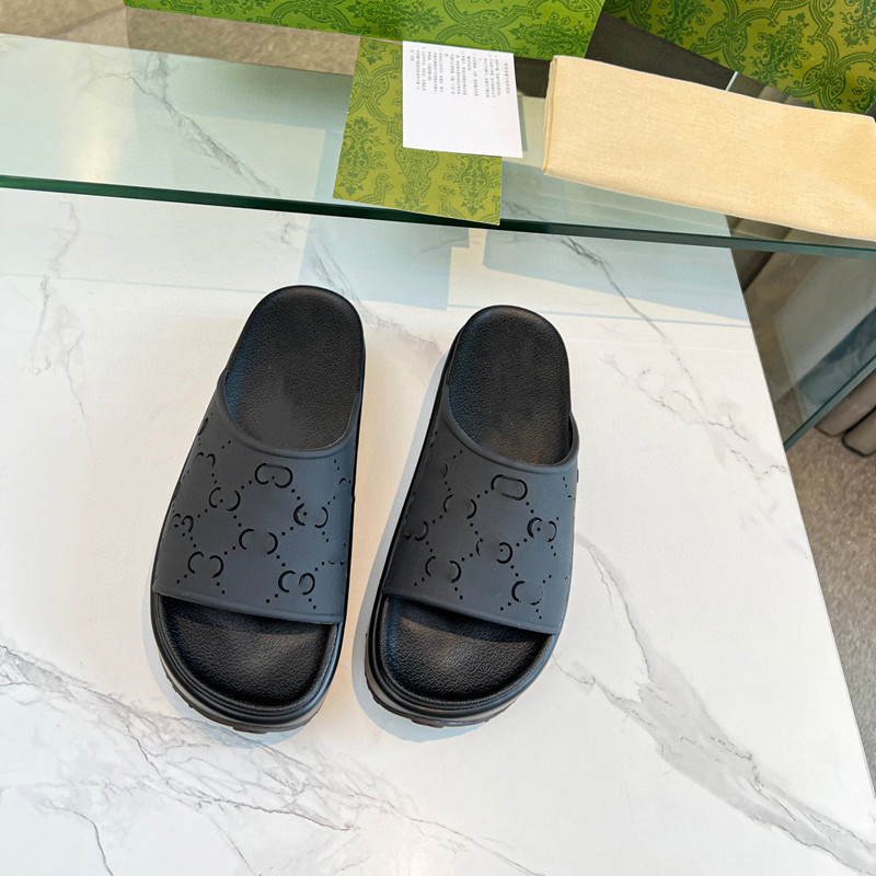 Nuevo estilo de comercio exterior sandalias y pantuflas de altura de suela gruesa con zapatillas de una sola palabra de la marca de moda G sandalias de playa para mujer