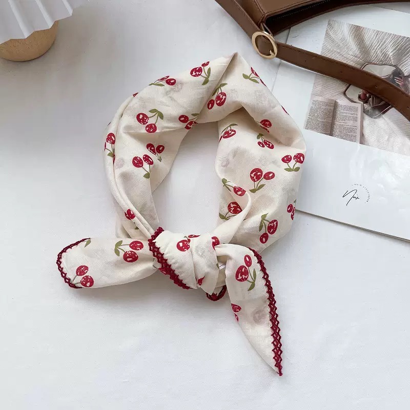 70 코튼 스퀘어 스카프-레드 체리