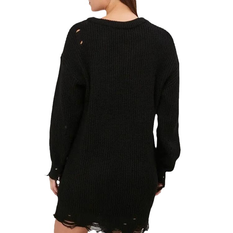 Maglione traforato ampio in tinta unita, lunghezza media, nuovo articolo autunno/inverno 2024, pullover girocollo, maniche lunghe_voghion.com