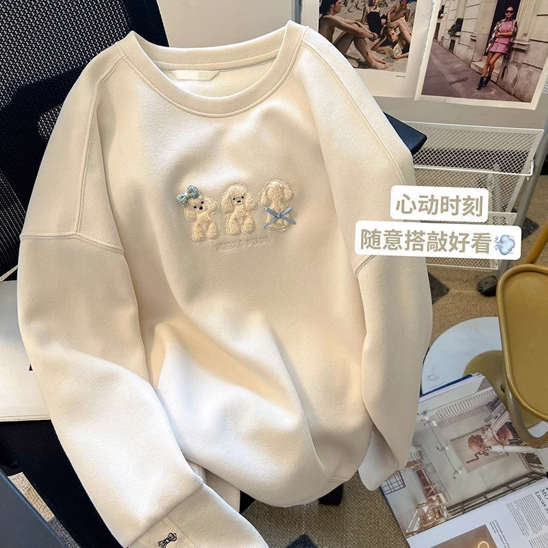 Hit My Aesthetics~Puppy Embroidered Round Neck Sweatshirt for Women 2025 Autumn and Winter High-End Loose Casual Top