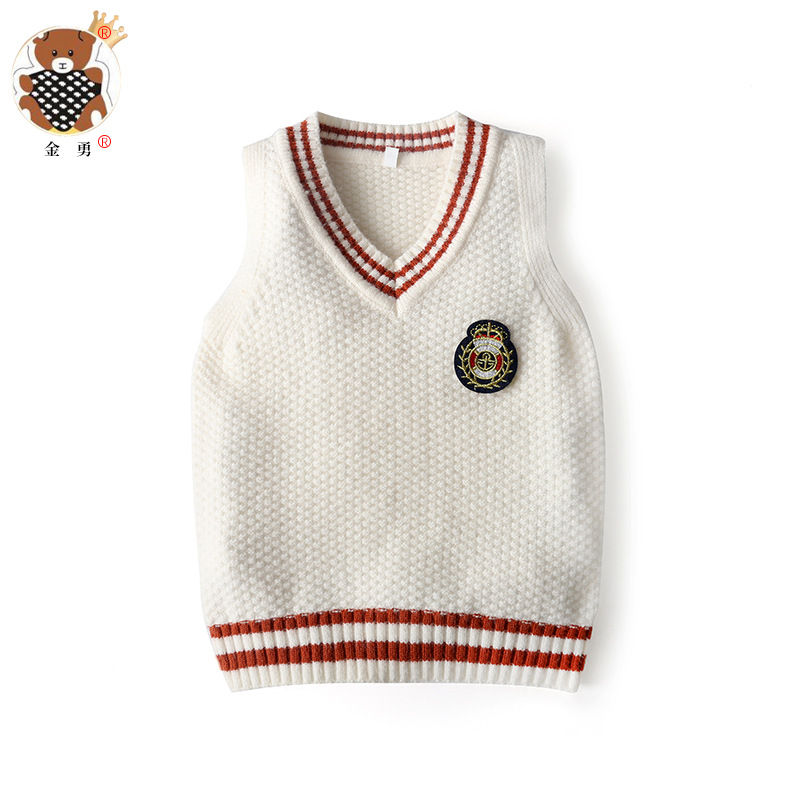 Entrega de una pieza [Jin Yong] ropa de primavera para niños y niñas estilo universitario Chaleco con cuello en V suéter Chaleco de punto para bebés