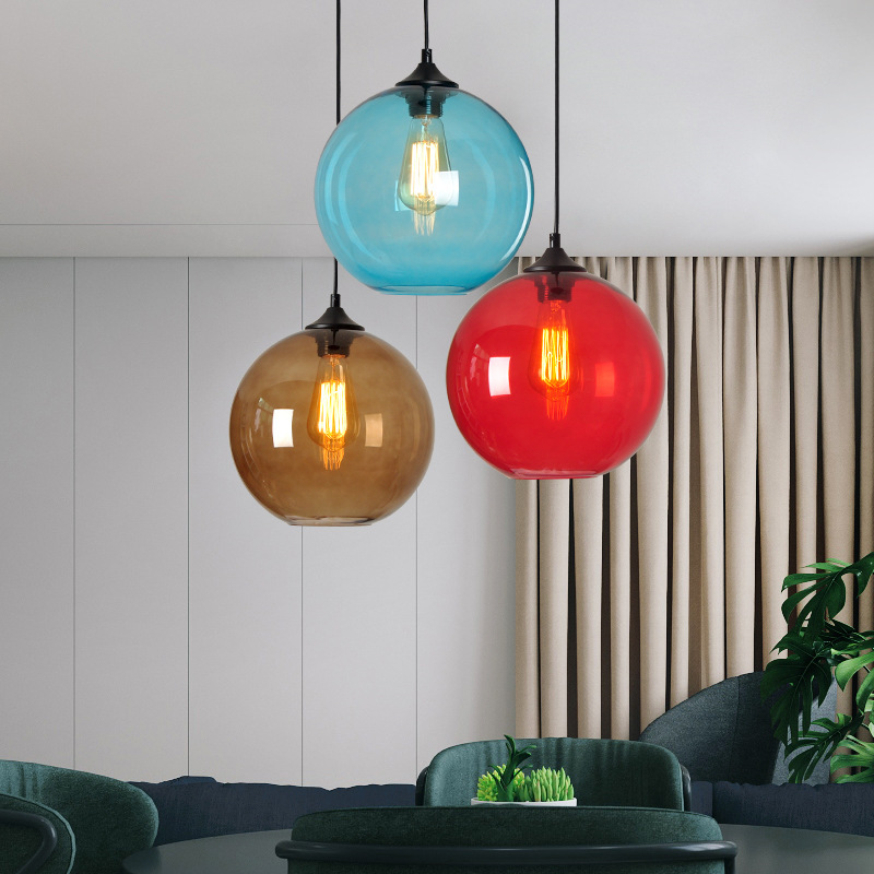 American retro Creative colored glass round spherical lighting Bedroom Bar restaurant light multi-head combination store light