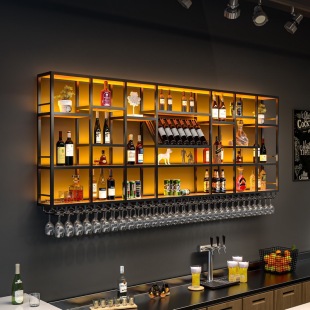 Hot Sale Bar Counter Wine Cabinet Bar Wall-mounted Wine Rack Industrial Style Wine Display Rack Light Luxury Iron Art Internet Celebrity Storage Rack