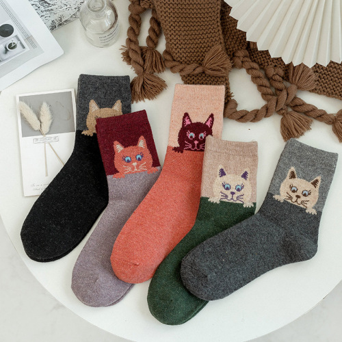 22 new winter socks for women, mid-calf socks for cats, thickened and warm rabbit wool socks, exclusively for cross-border foreign trade on Amazon