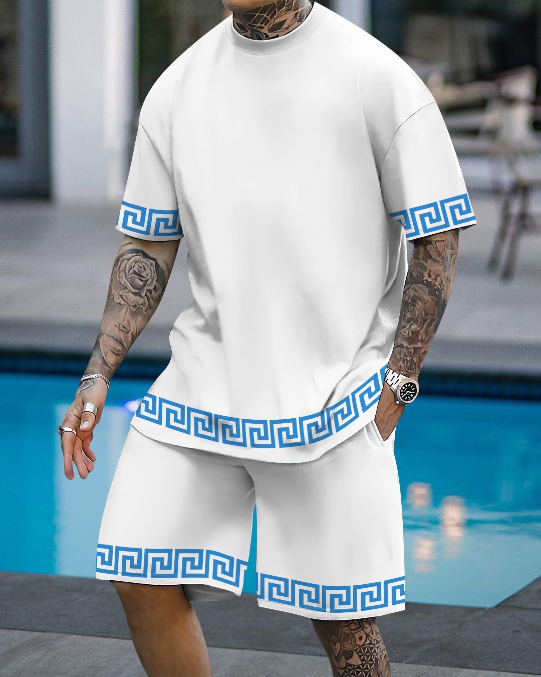 Comercio exterior europeo y americano Amazon 2025 nuevo estilo casual a juego de color manga corta cuello redondo camiseta pantalones cortos traje ME5 MA04