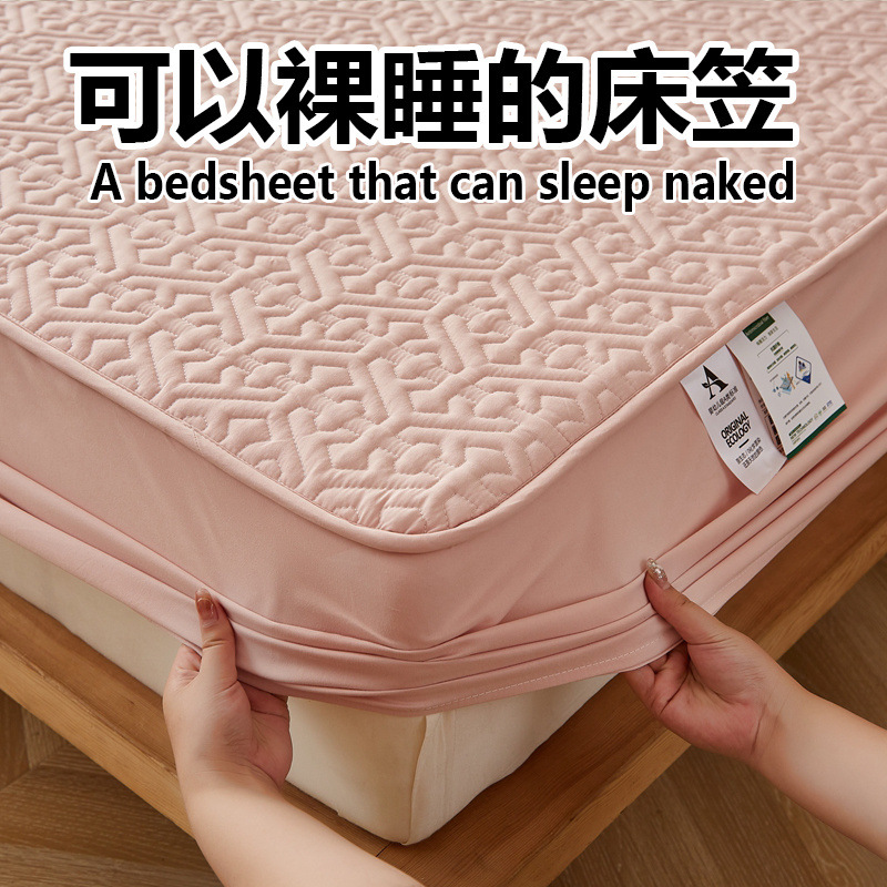 100 Cotton Fitted Bed Sheets Single Piece Quilted All-Inclusive Bed Cover Mattress Protector Anti-Slip Dustproof Bed Bed Sheets Set Breathable