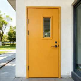 厂家定制直销橘黄色隔音隔热平开门防火钢质门