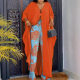 5456 autumn and winter new European and American women's clothing random printed pullover cape loose pants suit in stock
