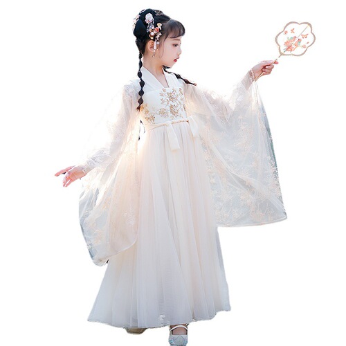 Girls  white champagne hanfu Chinese Princess dress hanfu fairy dress costume outfit Ru skirt girl super hanfu dust antique wide sleeve skirt