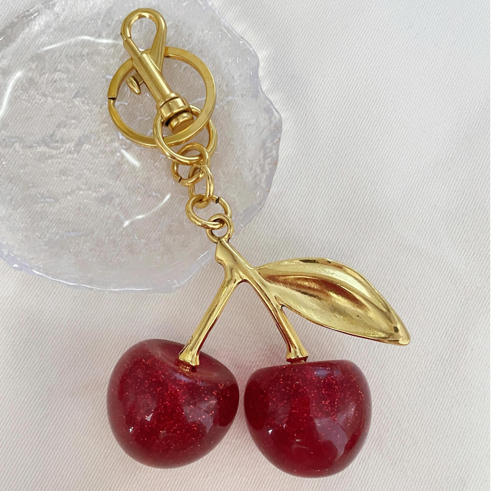 Daily Occasion Alloy Material 1 Piece Cute Cherry Apple Alloy Plating Spring Ring Trigger Clasp Closure Bag Pendant Keychain