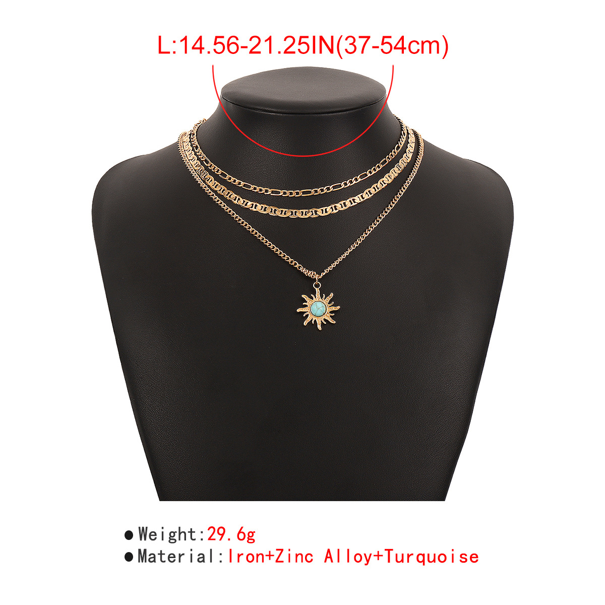 Wholesale Jewelry Fashion Sun Alloy Turquoise Iron Layered Chain Necklace display picture 5