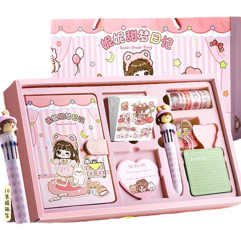 Caja de Regalo de Agenda para Niñas Kaba Bear, Diario Estudiantil, Material de Pegatinas Infantiles, Juego Completo de Cuaderno de Regalo