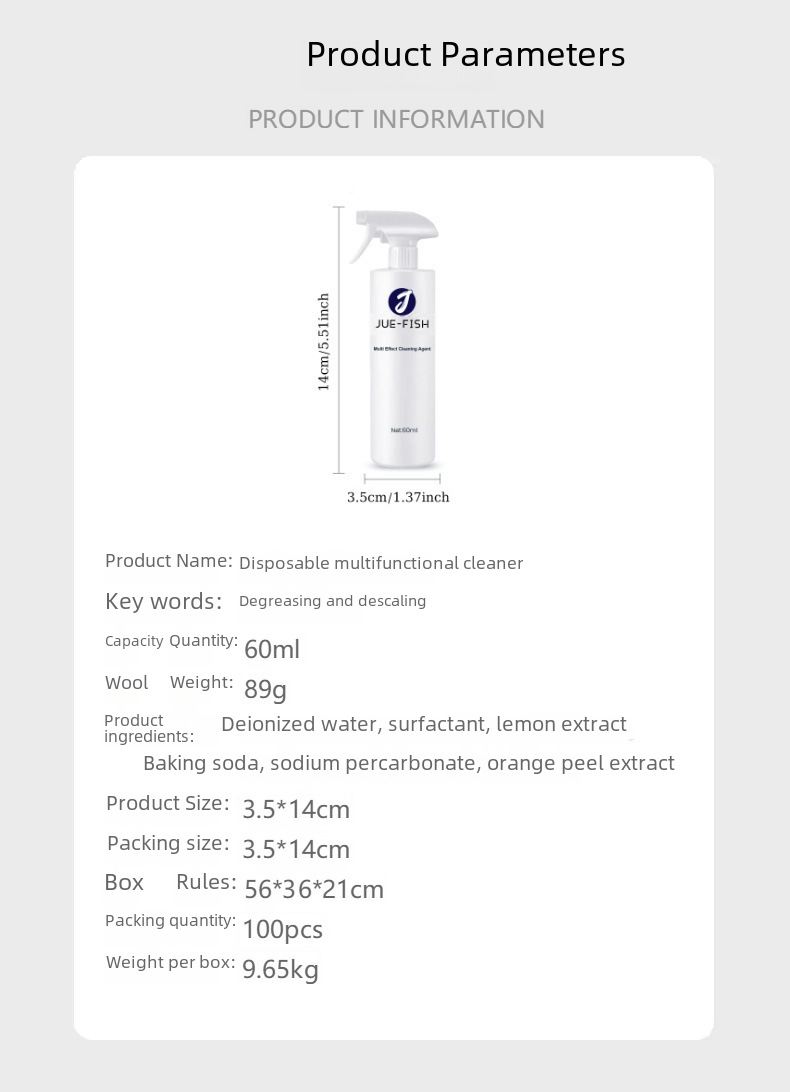 Jue-Fish disposable multi-functional cleaner kitchen stove bathroom wash basin decontamination oil stain remover