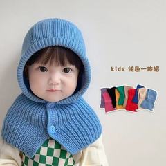 儿童毛线帽男女童秋冬季加厚保暖防风帽幼儿宝宝针织帽子围脖一体