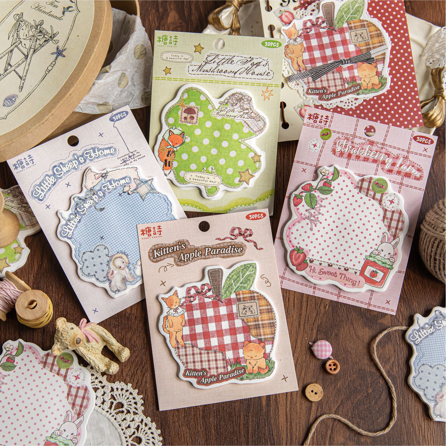 Sugar Poetry Retro Patchwork Post-It Notes Penny's Handmade Box Series Student Office Message Notes Memo Notes