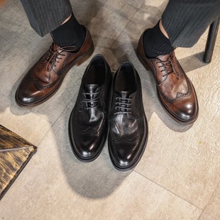 [New Upgrade] Soft Leather Soft Sole Full Cowhide Men's Brogue Carved Business Derby Leather Shoes
