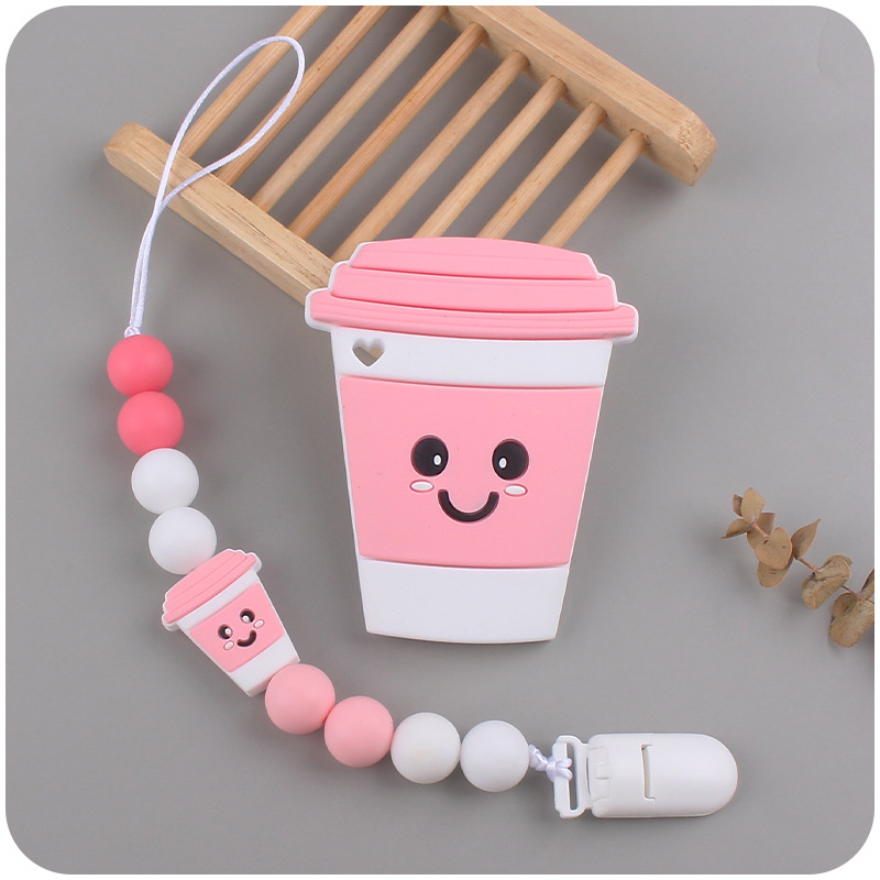 Nuevo bebé suministros de dibujos animados taza mordedor calmante bebé DIY silicona chupete cadena mordedura molar traje