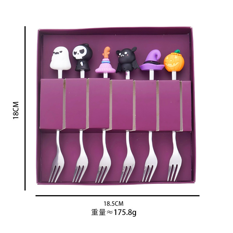 跨境不锈钢餐具套装创意万圣节公仔勺子礼盒高颜值咖啡勺水果叉|undefined