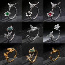 欧美ins复古飞鸟戒指女小众设计感蜂鸟手饰做旧动物指环跨境饰品