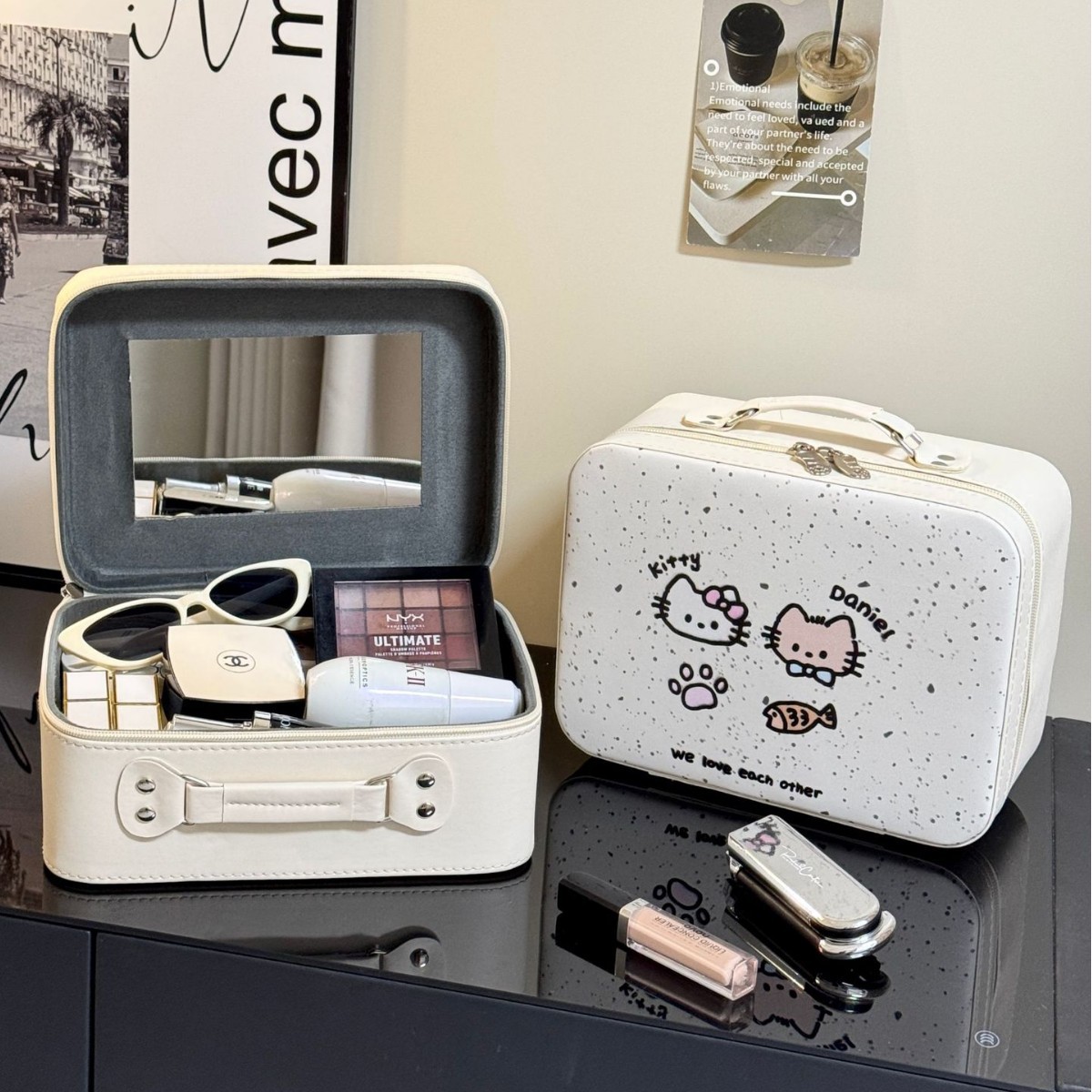 Maleta de maquillaje Pu maleta de maquillaje de gran capacidad mujer maleta de espejo portátil 2025 nueva maleta de viaje